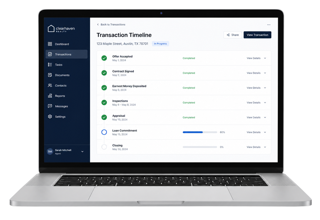Transaction Timeline dashboard on a laptop